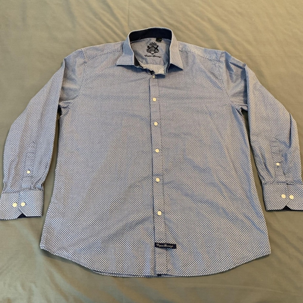 English Laundry Dress Shirt Mens 17 34/35 Blue Check 100% Cotton‎ Long Sleeve